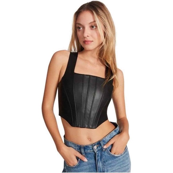 7 for All Man Kind Olive Green Corset Faux Leather Top in Size M, NWT - Picture 2 of 15